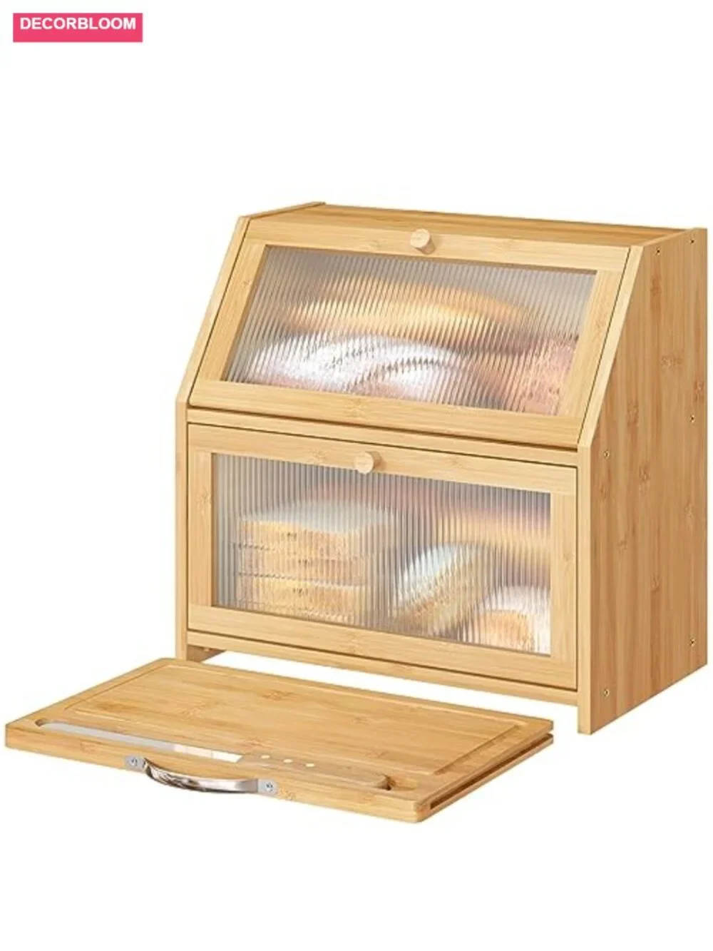 Extra Large Bamboo Bread Box with Cutting Board
